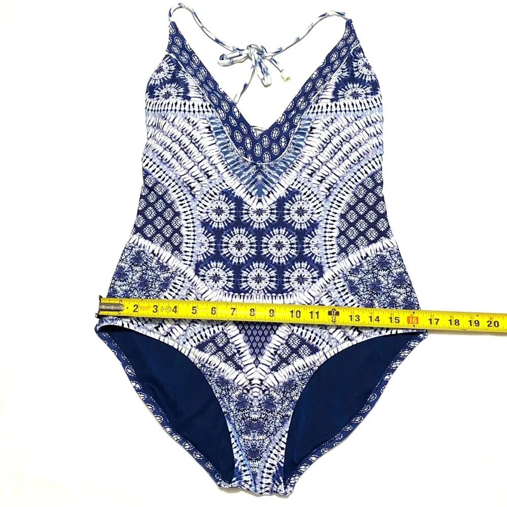 Jessica Simpson Bondi One-Piece Swimsuit Size L Blue & White Tie-Dye Boho - Picture 13 of 15
